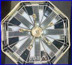 Tiffany Style Vintage Lamp Stained Glass Teal-White-Clear Overhead Hanging Lamp