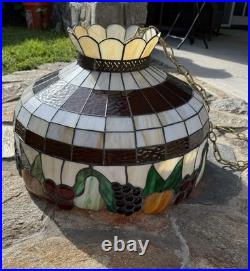 Tiffany Style Vintage Swag Lamp With fruit Motif. Excellent Working Condition