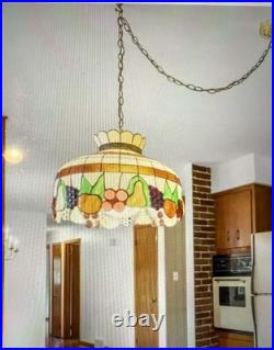 Tiffany Style Vintage Swag Lamp With fruit Motif. Excellent Working Condition