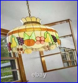 Tiffany Style Vintage Swag Lamp With fruit Motif. Excellent Working Condition