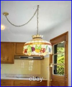 Tiffany Style Vintage Swag Lamp With fruit Motif. Excellent Working Condition