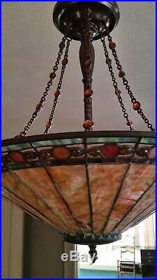 Tiffany rare vintage bejeweled chain COMPLETE ready mount larger hanging lamp