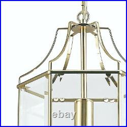 Traditional Hanging Lantern Hexagonal Chandelier Vintage French Gold Glass Light