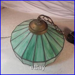 Unique Green Vintage Stained Glass Hanging / Light e LAMP & SHADE / Slag Glass