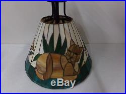 Unique Vintage Heavy Stained Glass Hanging Lamp Chandelier with Cats