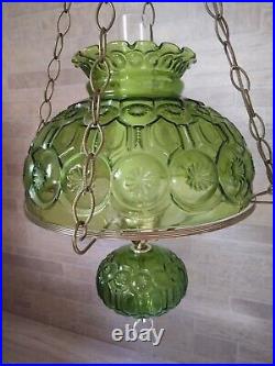 VERY RARE! Vtg. LE Smith Moon & Stars Green Hanging Light Lamp Swag GORGEOUS