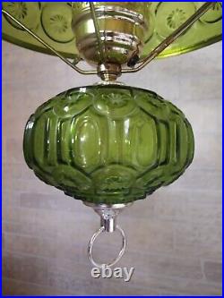 VERY RARE! Vtg. LE Smith Moon & Stars Green Hanging Light Lamp Swag GORGEOUS