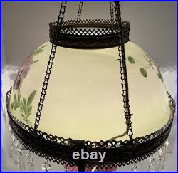 VICTORIAN HANGING LAMP LIGHT With CRYSTALS BRADLEY HUBBARD FENTON CRANBERRY SWIRL