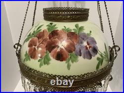 VICTORIAN HANGING LAMP LIGHT With CRYSTALS BRADLEY HUBBARD FENTON CRANBERRY SWIRL
