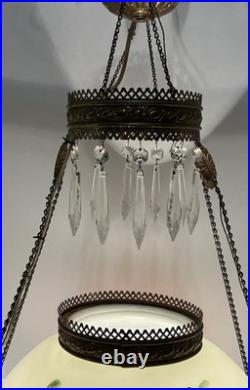 VICTORIAN HANGING LAMP LIGHT With CRYSTALS BRADLEY HUBBARD FENTON CRANBERRY SWIRL VICTORIAN HANGING LAMP LIGHT With CRYSTALS BRADLEY HUBBARD FENTON CRANBERRY SWIRL