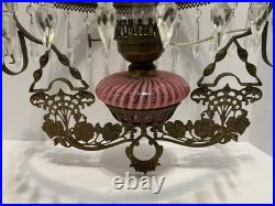 VICTORIAN HANGING LAMP LIGHT With CRYSTALS BRADLEY HUBBARD FENTON CRANBERRY SWIRL