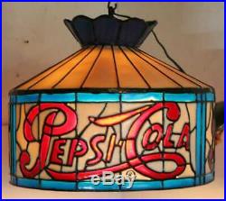 VINTAGE 1960'S PEPSI-COLA TIFFANY STYLE HANGING LIGHT LAMP 17x13 H-RARE DESIGN