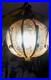 VINTAGE 1970s MCM Amber Crackle Glass 10 Swag Lamp Pull Chain10ft Cord Works