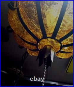 VINTAGE 1970s MCM Amber Crackle Glass 10 Swag Lamp Pull Chain10ft Cord Works