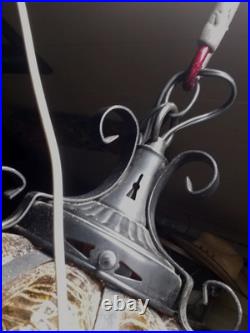 VINTAGE 1970s MCM Amber Crackle Glass 10 Swag Lamp Pull Chain10ft Cord Works