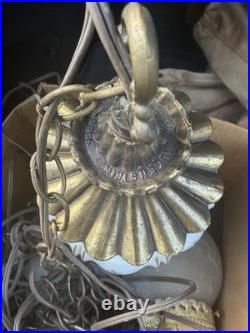 VINTAGE FALKENSTEIN SWAG HANGING PENDANT LAMP 4086/Frosted White, Gold Glass Lamp