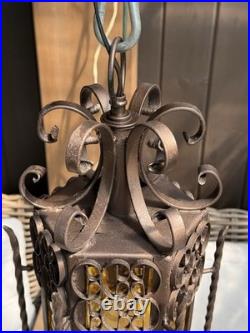 VINTAGE GOTHIC SPANISH REVIVAL WROUGHT IRON Hanging Lamp