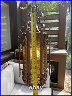 VINTAGE GOTHIC SPANISH REVIVAL WROUGHT IRON Hanging Lamp