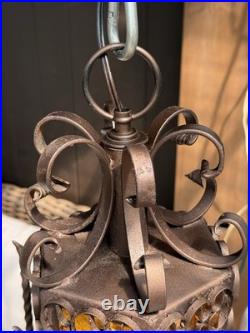 VINTAGE GOTHIC SPANISH REVIVAL WROUGHT IRON Hanging Lamp