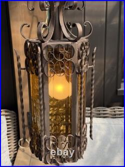 VINTAGE GOTHIC SPANISH REVIVAL WROUGHT IRON Hanging Lamp