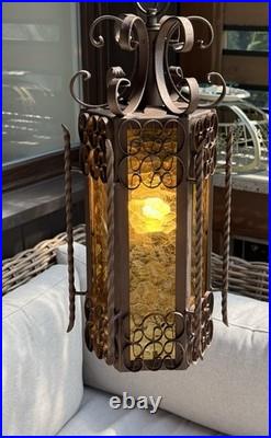 VINTAGE GOTHIC SPANISH REVIVAL WROUGHT IRON Hanging Lamp