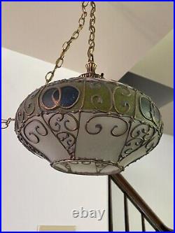 VINTAGE Green Hanging Swag Lamp 1970s Plug In WORKS Antique