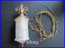 VINTAGE HANGING SWAG LAMP LIGHT Hollywood Regency MCM. IRIDESCENT GLASS & GOLD