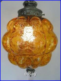 VINTAGE MID CENTURY MODERN HANGING SWAG LAMP With DIFUSER, AMBER, MCM