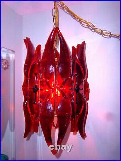 VINTAGE RED LUCITE FLOWER HANGING SWAG LAMP retro mcm 60s 70s panton acrylic