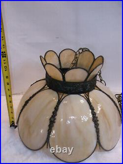 VINTAGE SLAG STAINED GLASS Tulip Hanging Lamp