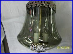 VINTAGE Underwriters Laboratories Hanging Lamp smoked Glass Light E12399