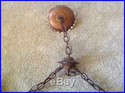 VINTAGE WESTERN COWBOY COW HORN CEILING HANGING LAMP LIGHT with COPPER SHADES