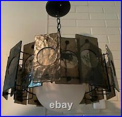 VIntage 60s 70s Gray Acrylic Plastic Hanging Ceiling Fixture Lamp Lighting MCM