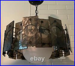 VIntage 60s 70s Gray Acrylic Plastic Hanging Ceiling Fixture Lamp Lighting MCM