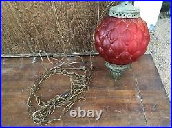 VIntage Swag Ruby Red, Hanging Glass Globe Lamp Light with Chain