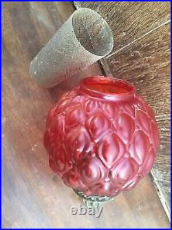 VIntage Swag Ruby Red, Hanging Glass Globe Lamp Light with Chain