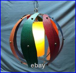 VTG 17 MCM Pendent Hanging Light Fixture Fiberglass Steel Old Funky 1585-24B