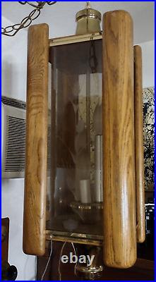 VTG 1950s MCM 26 Hanging Wood & Etched Wheat Glass Candle Lamp 50s Swag Light
