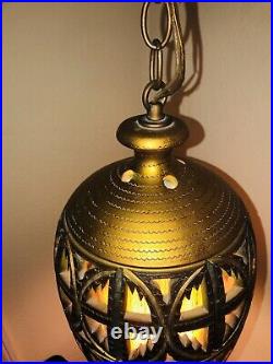 VTG 1960's MID CENTURY MODERN HANGING SWAG LAMP POTTERY GOLD AND AVOCADO GREEN