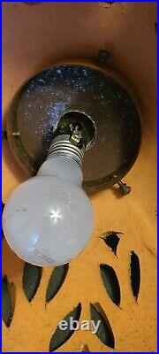 VTG 1960's MID CENTURY MODERN HANGING SWAG LAMP POTTERY ORANGE GOLD METALIC