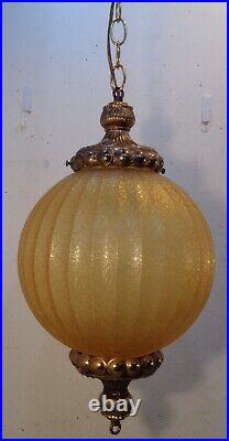 VTG 1960's Mid Century Modern Gold Frosted Glass Globe Hanging Swag Lamp