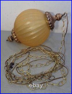VTG 1960's Mid Century Modern Gold Frosted Glass Globe Hanging Swag Lamp