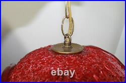 VTG 1960s MCM Spaghetti Light Red Spun Acrylic Hanging Sphere Ball Swag Lamp