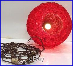 VTG 1960s SPACE AGE RED MOON SPUN LUCITE SPAGHETTI HANGING SWAG LAMP LIGHT