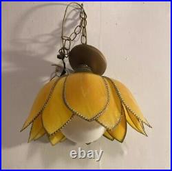 VTG 1960s Yellow Flower Swag Lamp Sunflower Chandelier Tulip Slag Hanging Lamp