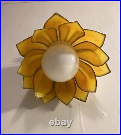 VTG 1960s Yellow Flower Swag Lamp Sunflower Chandelier Tulip Slag Hanging Lamp