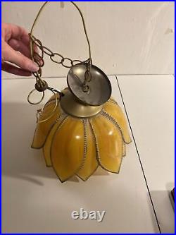 VTG 1960s Yellow Flower Swag Lamp Sunflower Chandelier Tulip Slag Hanging Lamp