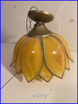 VTG 1960s Yellow Flower Swag Lamp Sunflower Chandelier Tulip Slag Hanging Lamp