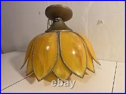 VTG 1960s Yellow Flower Swag Lamp Sunflower Chandelier Tulip Slag Hanging Lamp