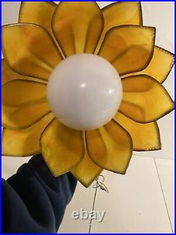 VTG 1960s Yellow Flower Swag Lamp Sunflower Chandelier Tulip Slag Hanging Lamp